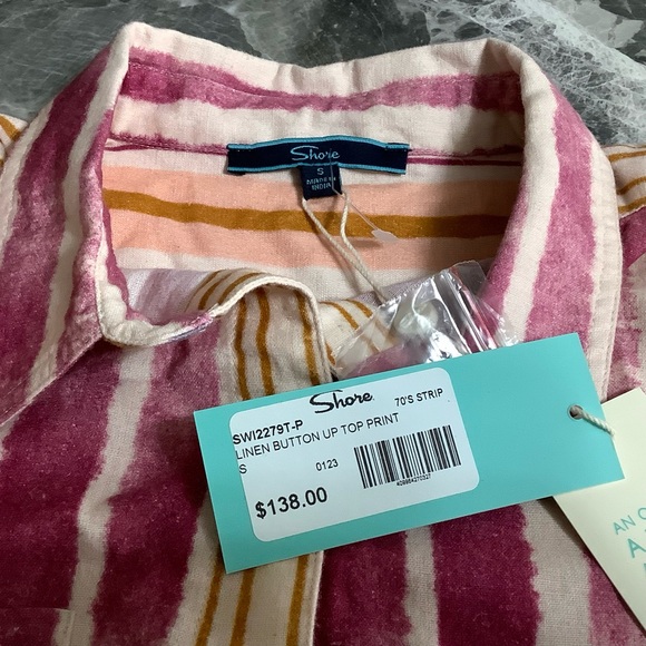 Shade & Shore Casual striped, cropped shirt button up size Small. NWT - Picture 4 of 8